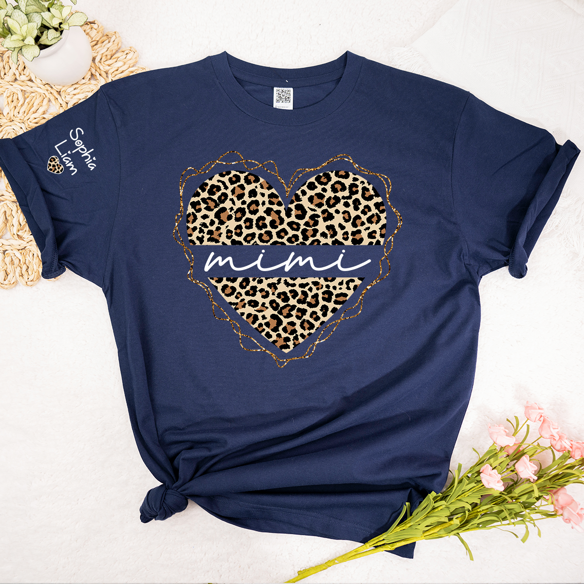 Mimi Leopard Heart Shirt for Women, Cute Grandma Mimi T-Shirt with Stylish Animal Print Design