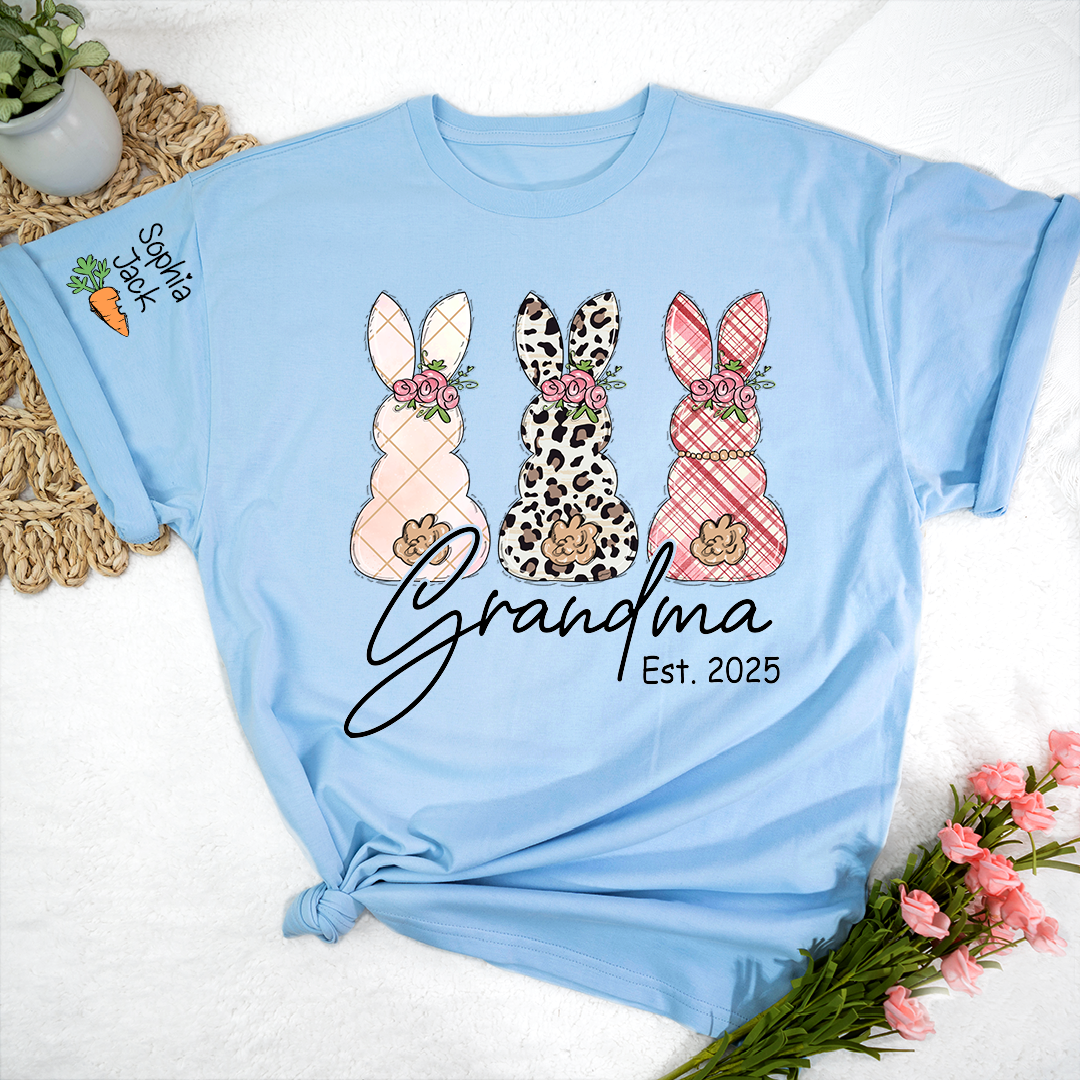 Personalized Grandma Bunny Shirt, Custom Names Easter Bunny Graphic T-Shirt