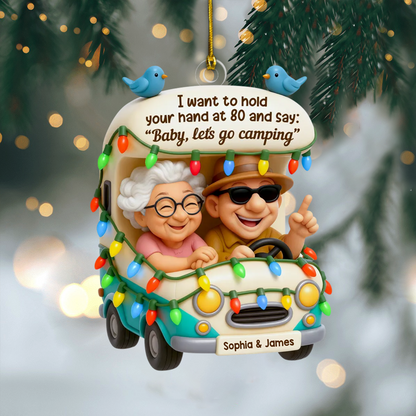 Personalized Camping Couple Christmas Ornament With Names, Funny Elderly Couple Gift, Custom Car Ornament