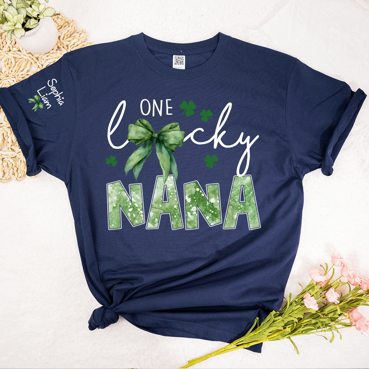 One Lucky Nana Shirt for St Patrick’s Day, Personalized Grandma Shamrock Clover T Shirt with Kids Names