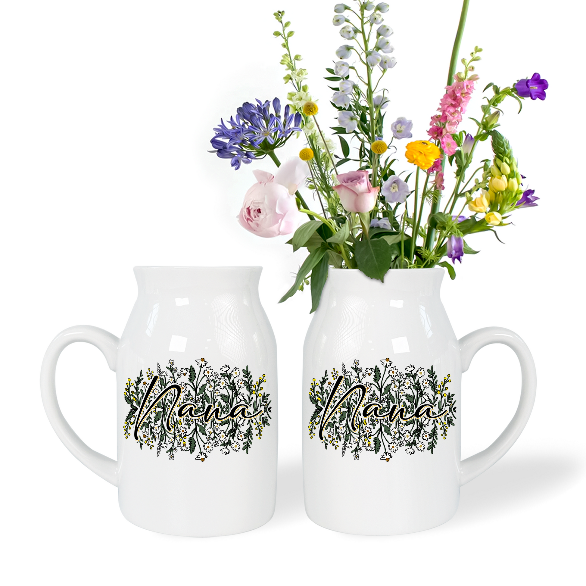 Daisy Doodles For Nana And Kids - Custom Home Decoration Flower Vase According To Family Requirements - Warm Gift For Mother's Day, Ceramic Flower Vase