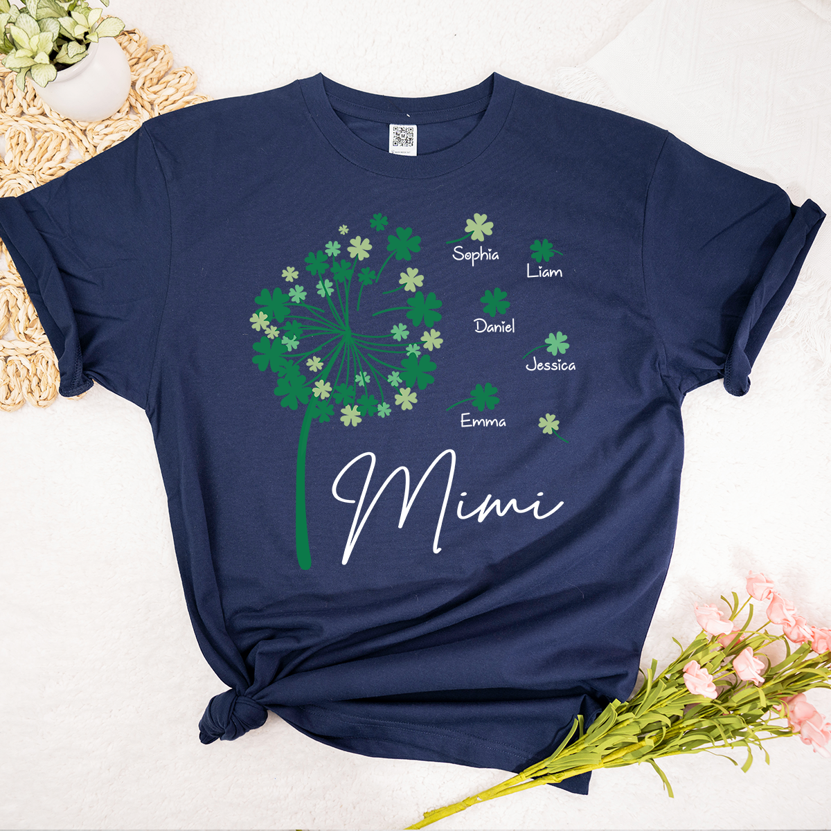Personalized Mimi Shirt with Kids Names, Shamrock Dandelion Design, St Patricks Day Family Shirt for Grandma, Custom Lucky Mimi T Shirt