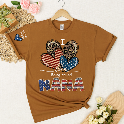 I Love Being Called Nana American Flag Heart T-Shirt, For Gift Grandma And Kids