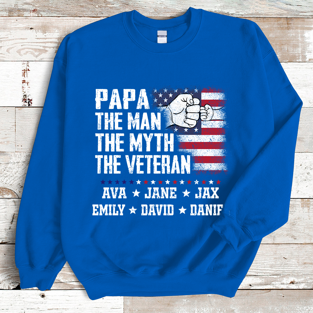 Flag Papa Grandpa The Man The Myth The Veteran Hand Sweatshirt