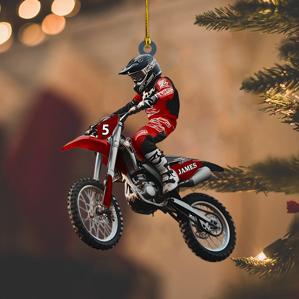 Personalized Motocross Ornament 2025 – Custom Dirt Bike Ornament with Name, Christmas Gift for Moto Riders Ornament