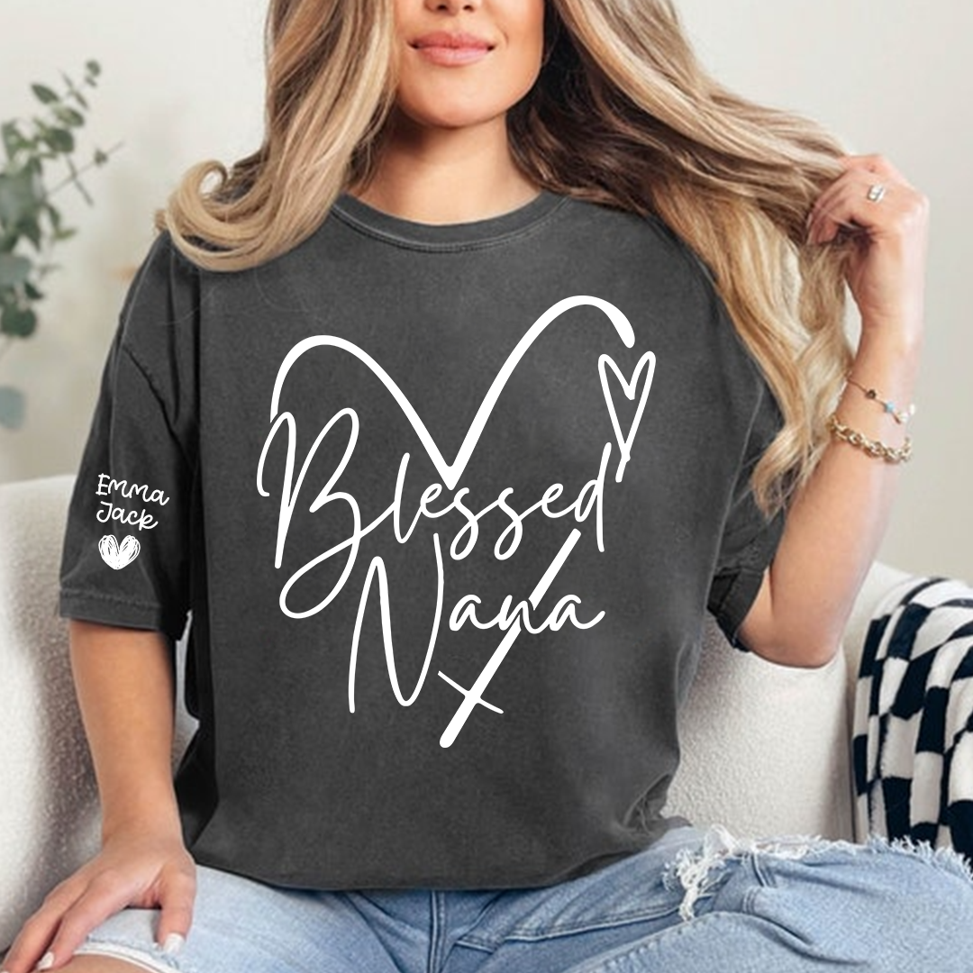 Blessed Nana T-Shirt, Personalized Nana T-Shirt with Custom Names and Heart Design