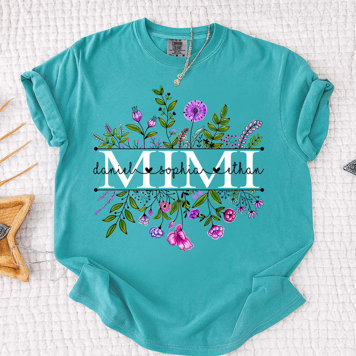 Comfort Colors Custom Mimi Shirt, Floral Graphic with Personalized Grandkids Names, Perfect Gift for Grandma