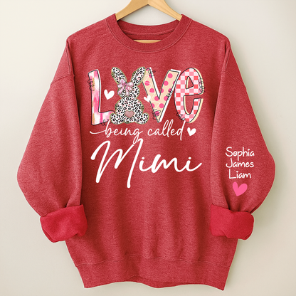Love Being Called Mimi Sweatshirt With Bunny Design And Names, Easter Family Gift