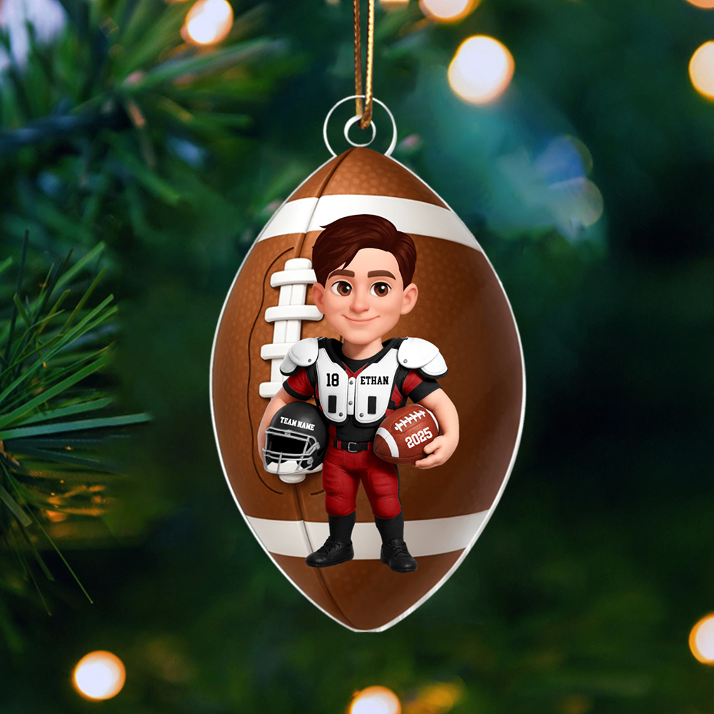 Personalized Football Player Ornament 2025 – Custom Name & Team Christmas Ornament, Gift for Football Lovers & Players Ornament
