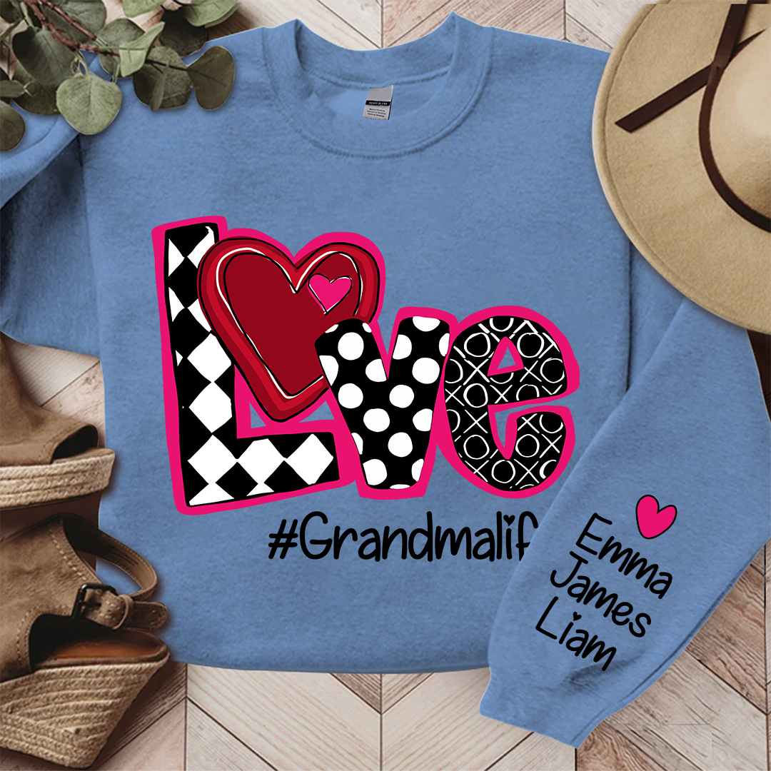 Love Valentine Sweatshirt, Custom Grandma With Kids, Grandma Gift Valentine TH Sweatshirt