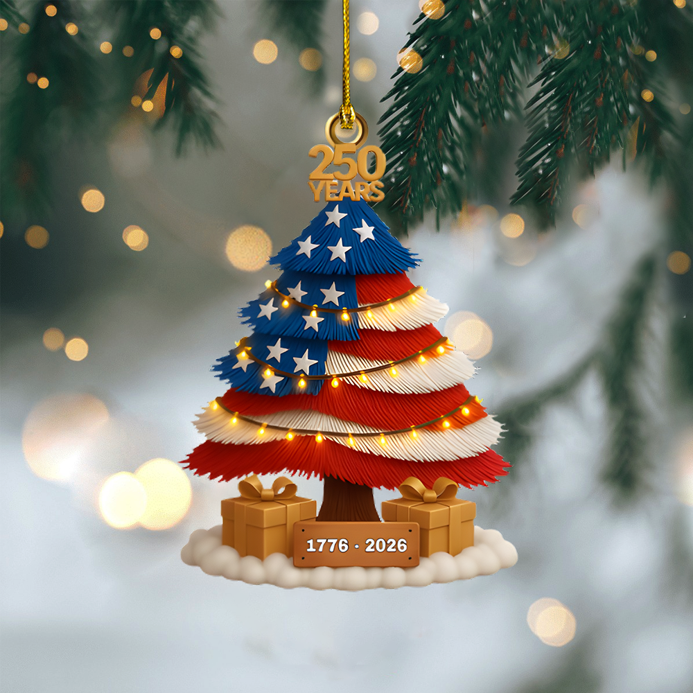 American Flag Christmas Ornament 2026 – Patriotic 250 Years USA Anniversary Tree Decoration