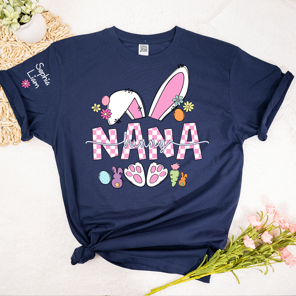 Personalized Nana Easter Shirt with Bunny, Custom Name Grandma T Shirt, Cute Spring Family Gift