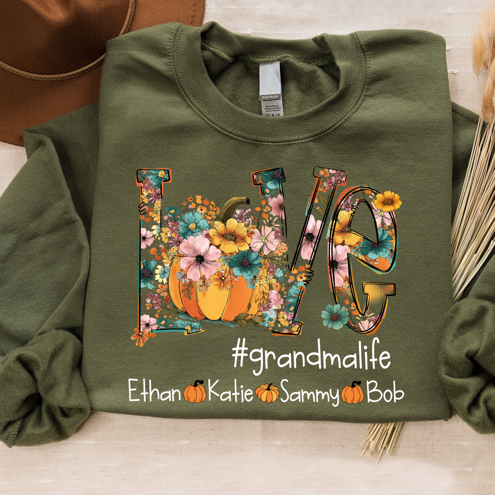 Custom Autumn Pumkin Sweatshirt, Personalized for Grandma and Her Grandkids