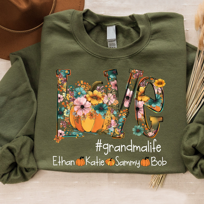 Custom Autumn Pumkin Sweatshirt, Personalized for Grandma and Her Grandkids