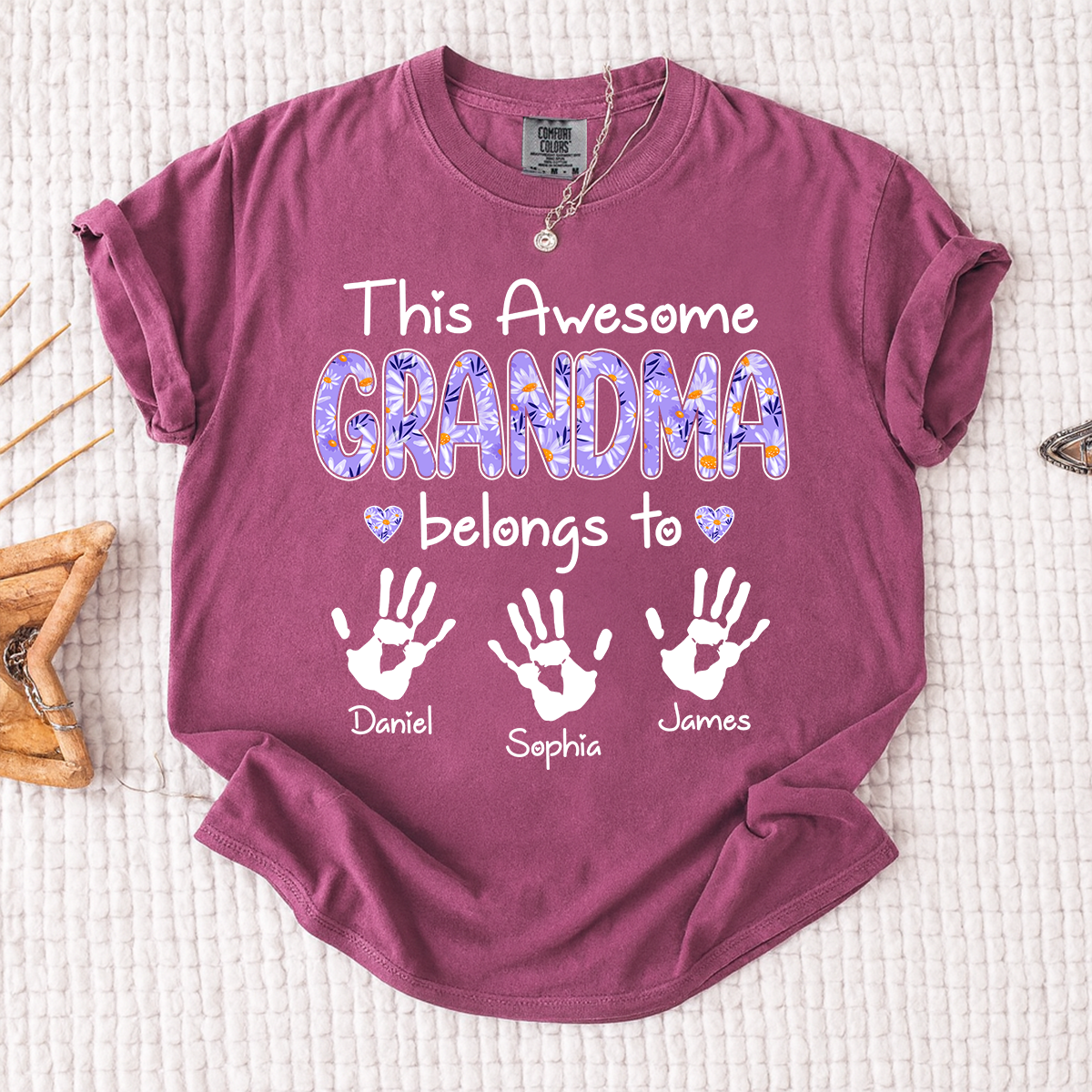 Comfort Colors This Awesome Grandma T Shirt with Handprints, Personalized Family Gift for Grandma