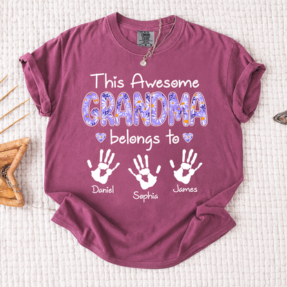 Comfort Colors This Awesome Grandma T Shirt with Handprints, Personalized Family Gift for Grandma