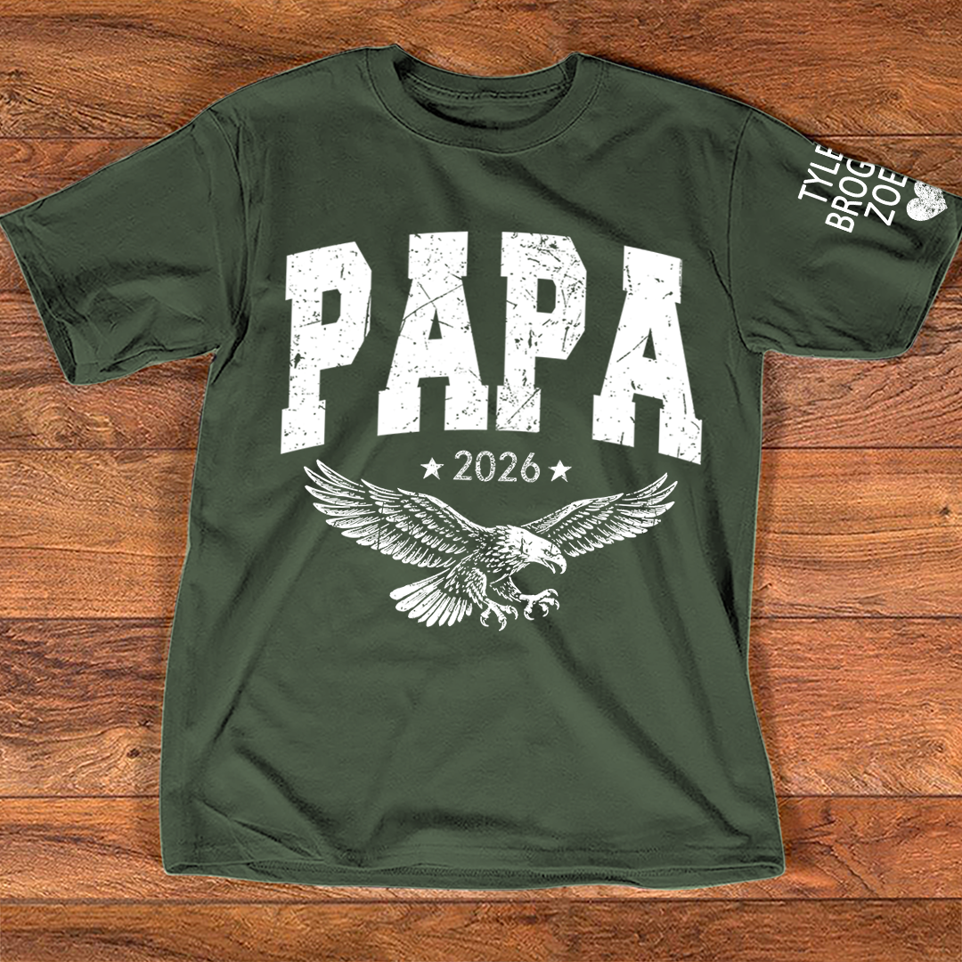 Custom Papa T-Shirt, Personalized Distressed Patriotic Eagle Design Father's Day Tee
