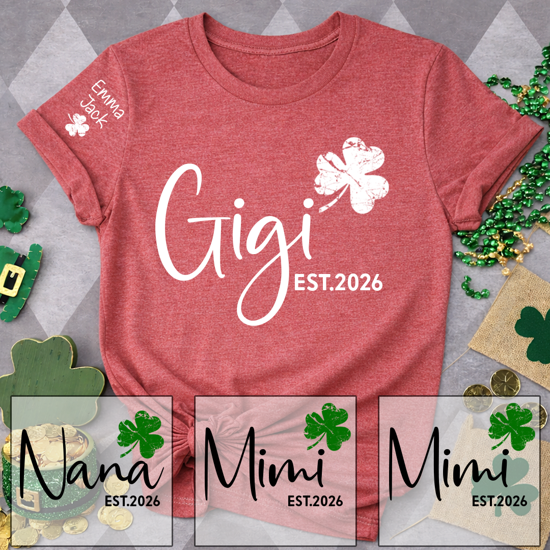 Gigi Shamrock Shirt For St Patrick’s Day, Cute Green Family T-Shirt For Grandma With The Names