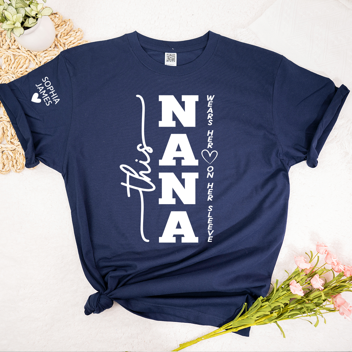 This Nana Wears Her Heart on Her Sleeve Shirt, Personalized Nana T Shirt with Grandkids Names, Family Love Apparel