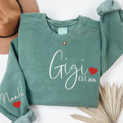 Embroidered Women's Sweatshirt with Heart, Gift For Gigi And Kids