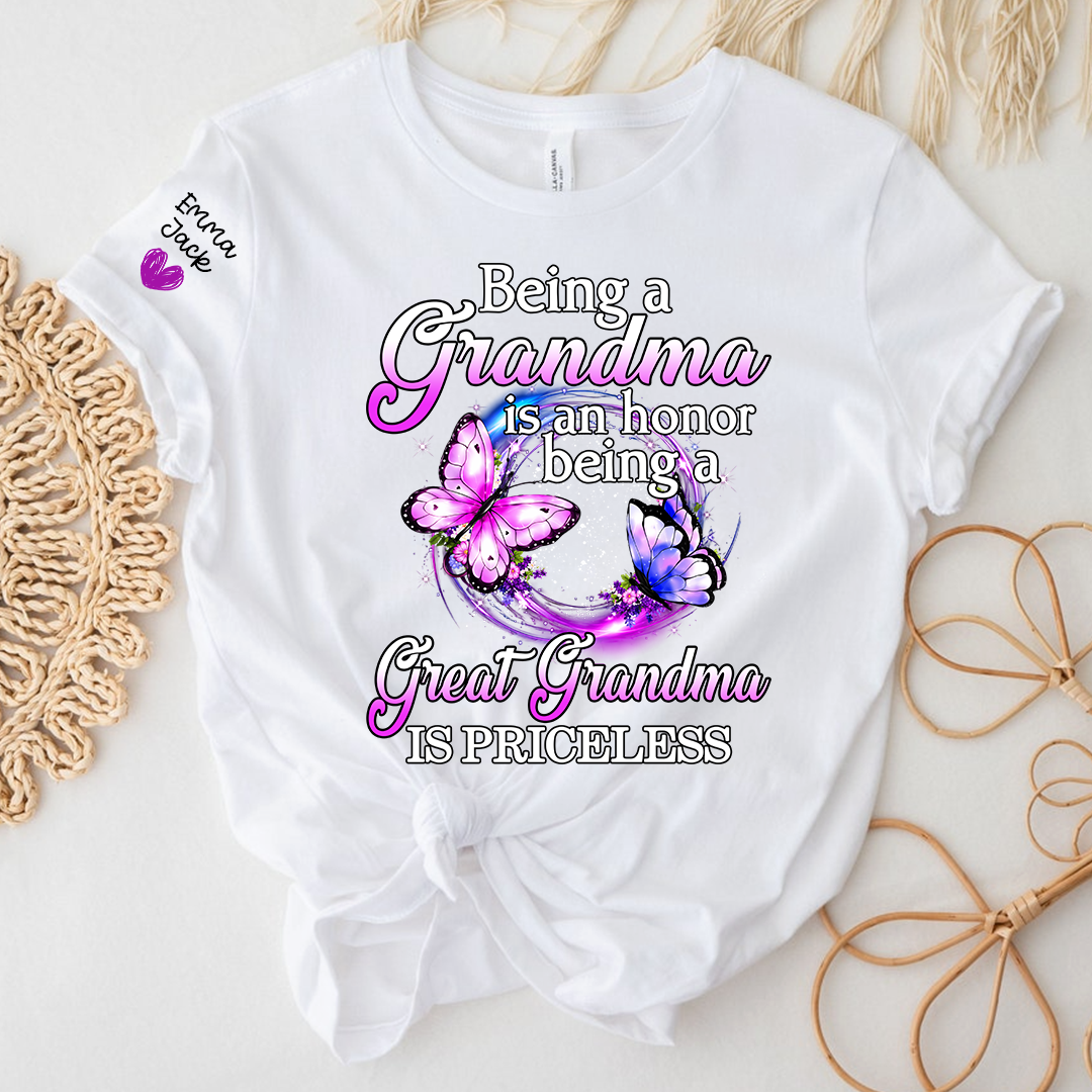 Being Grandma Is An Honor Being A Great Grandma Is Priceless, T-Shirt For Gift Grandma And Kids