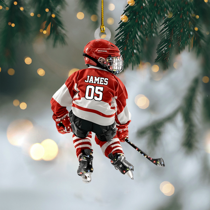Personalized Hockey Player Ornament – Custom Name & Number Youth Ice Hockey Christmas Decoration Ornament