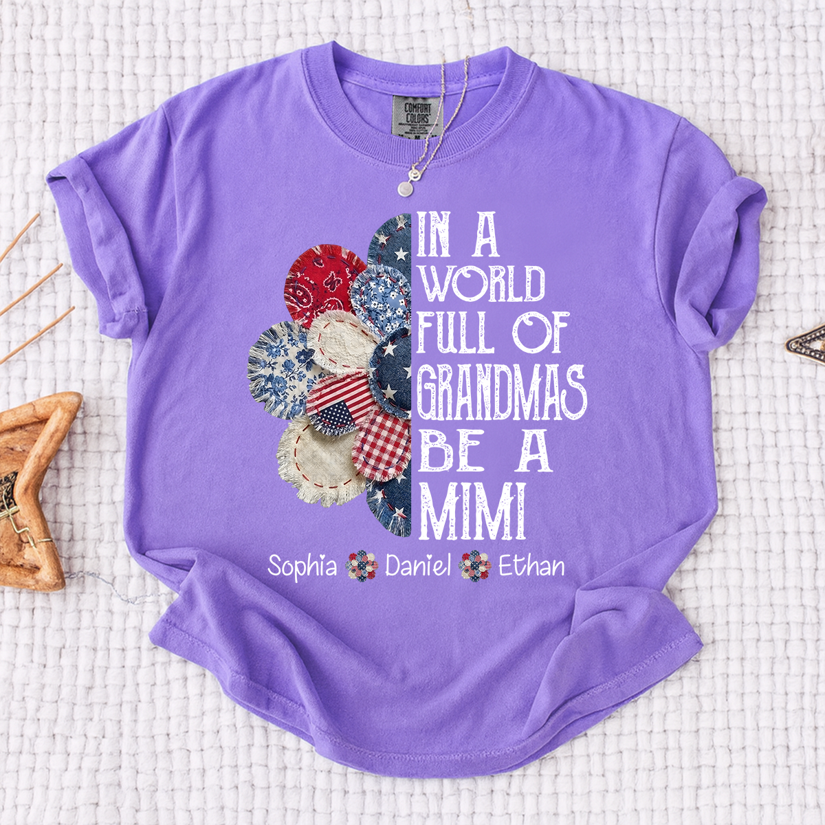 Comfort Colors In a World Full of Grandmas Be a Mimi T Shirt, Custom Family Shirt with Kids Names, Ideal for Mother's Day and Patriotic Events