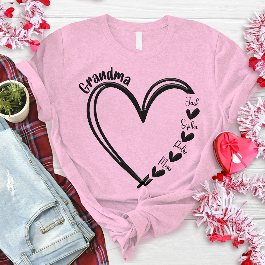 Custom Name Grandma And Kids, Puff Print Design  LTP01