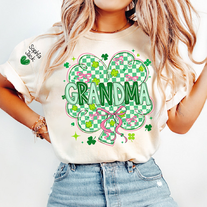 Heart Mimi T-Shirt For St Patrick’s Day, Personalized Grandma Shamrock Clover T Shirt With Kids Names