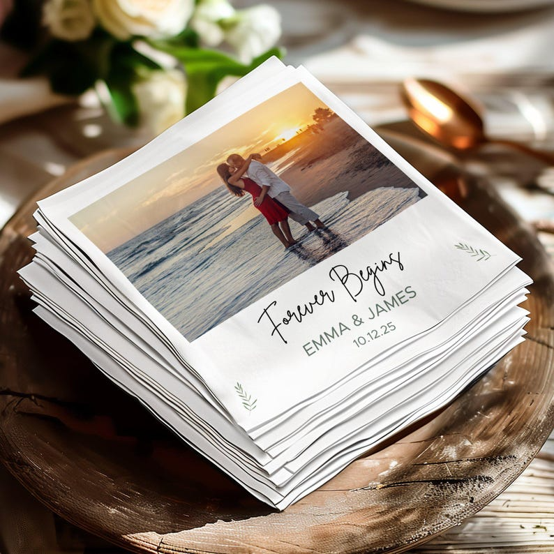 Custom Photo Napkins - Wedding Picture Napkins Engagement Party Anniversary Keepsake Cocktail & Luncheon Napkins Memory Napkins