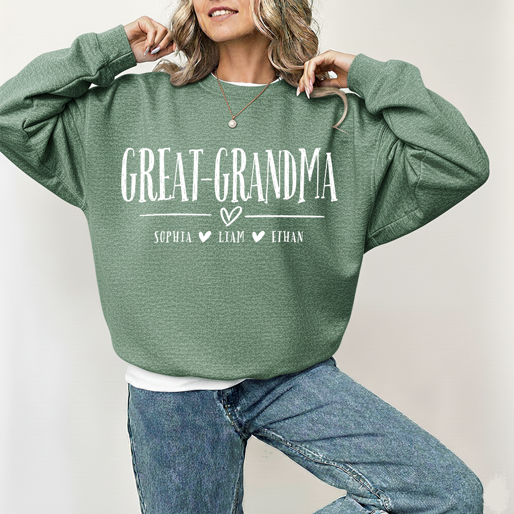 Personalized Great-Grandma Heart Sweatshirt, Customized Gifts for Grandma and Kids