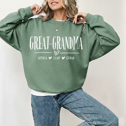 Personalized Great-Grandma Heart Sweatshirt, Customized Gifts for Grandma and Kids