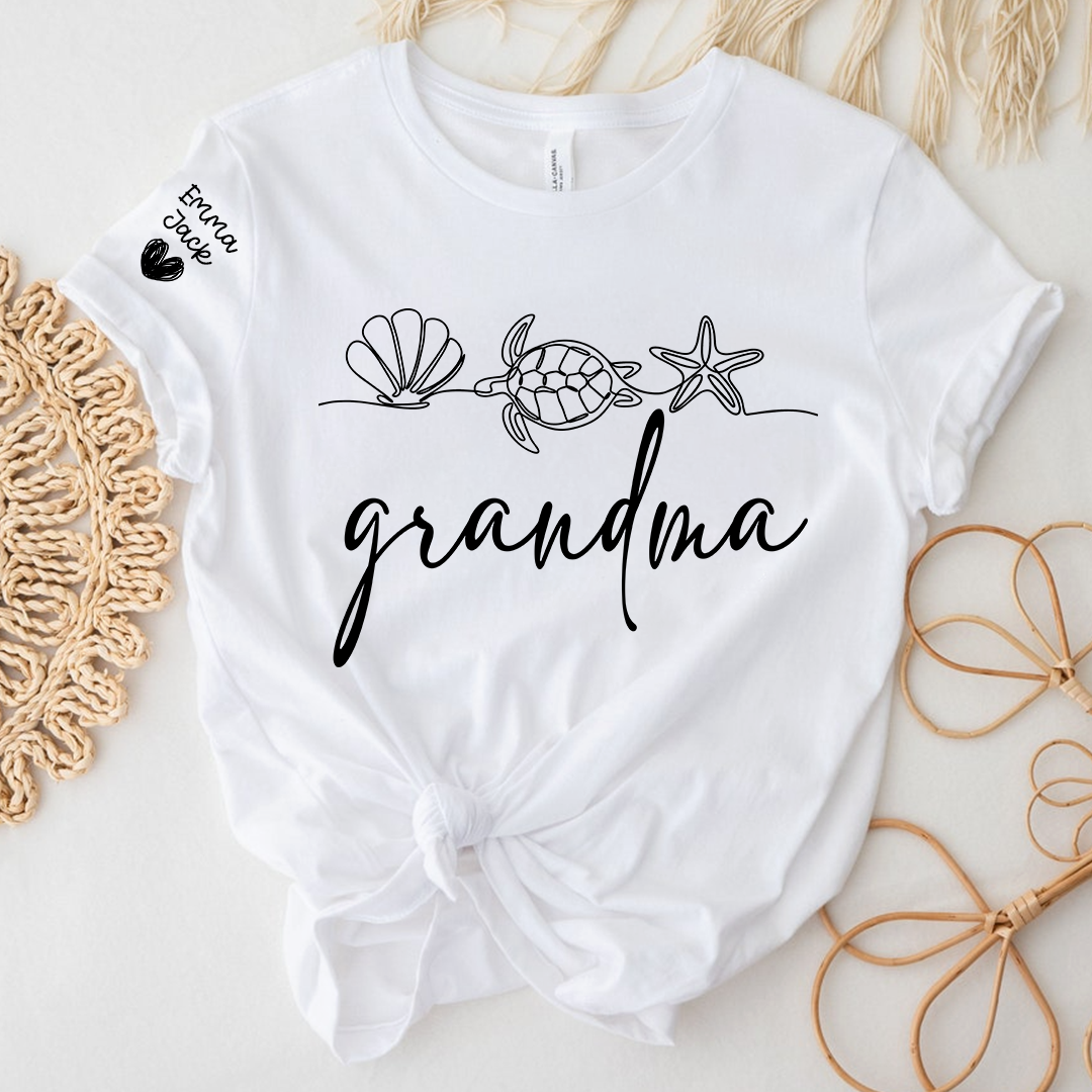 Grandma Coastal Sea Animal T-Shirt, Fun Summer Beach Graphic Tee For Gift Grandma And Kids