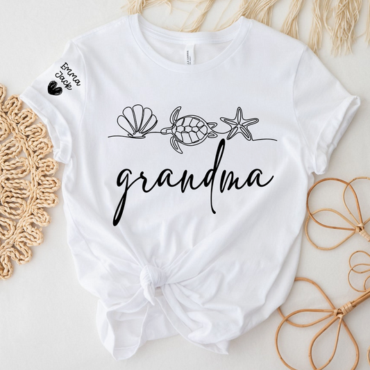 Grandma Coastal Sea Animal T-Shirt, Fun Summer Beach Graphic Tee For Gift Grandma And Kids