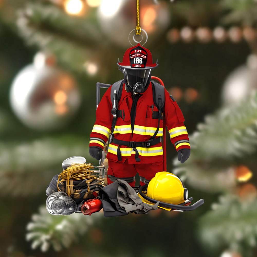 Personalized Firefighter Ornament 2025 – Custom Name Fireman Gear Christmas Tree Decoration Gift Ornament