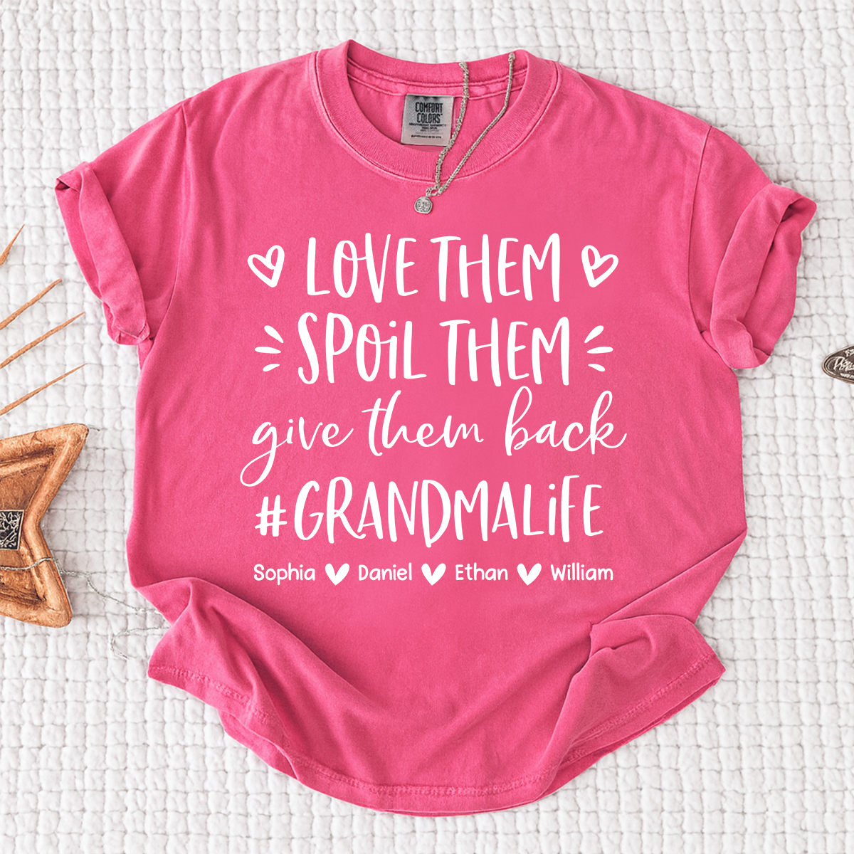 Comfort Colors Grandma Life Shirt Funny Grandma Tee, Personalized with Grandkids Names, Love Them Spoil Them Give Them Back Quote