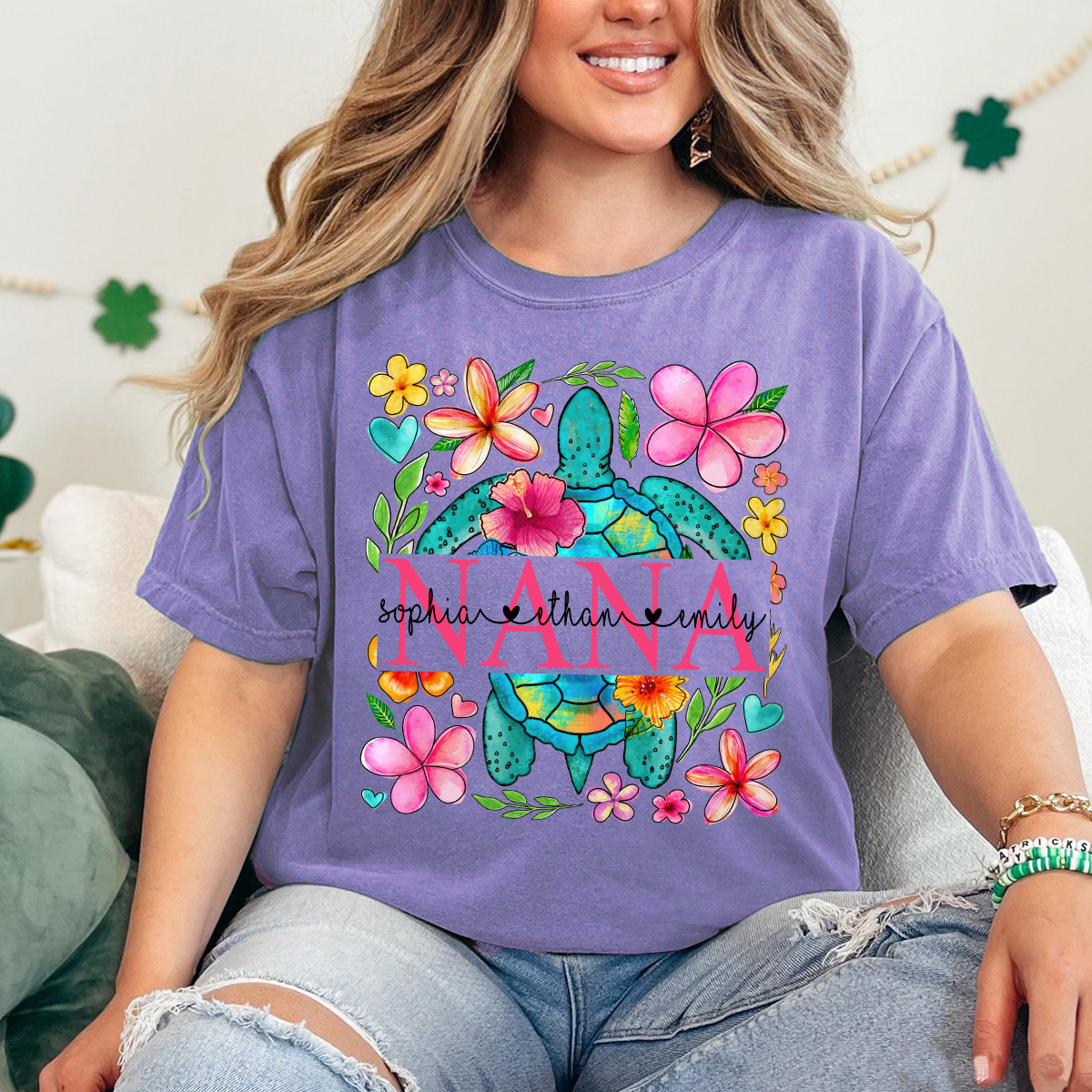 Comfort Colors® Nana Turtle Summer Flower And Grandkids 2025 Shirt