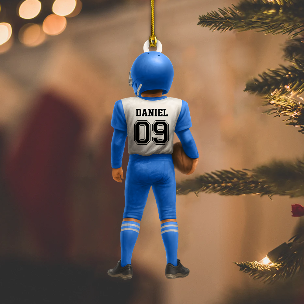 Personalized Football Player Ornament 2025 – Custom Jersey Number & Name Ornament, Sports Christmas Gift for Football Lovers Ornament