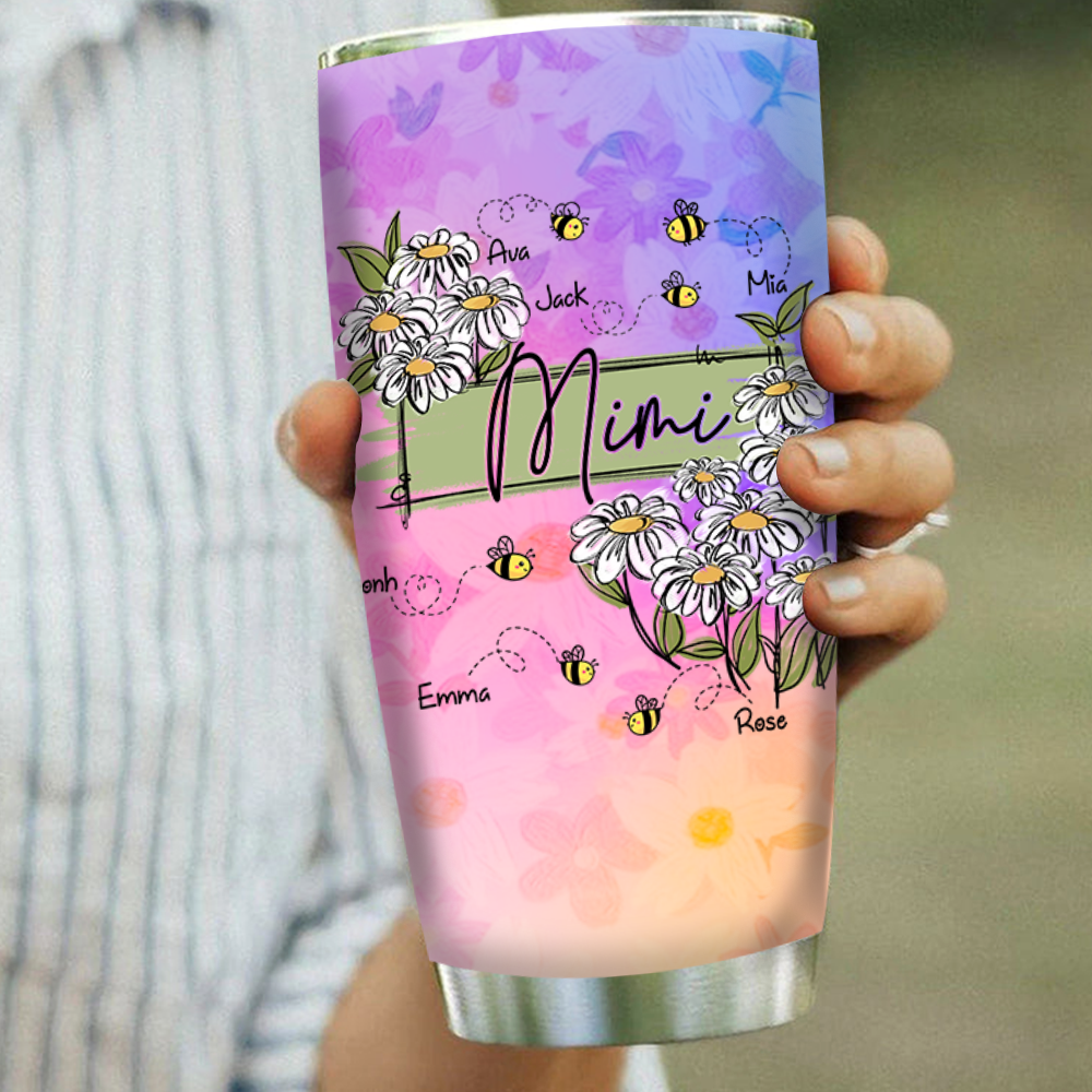 Personalized Water Cups, Custom Grandma And The Kids Bee. Portable Water Cup With Lid