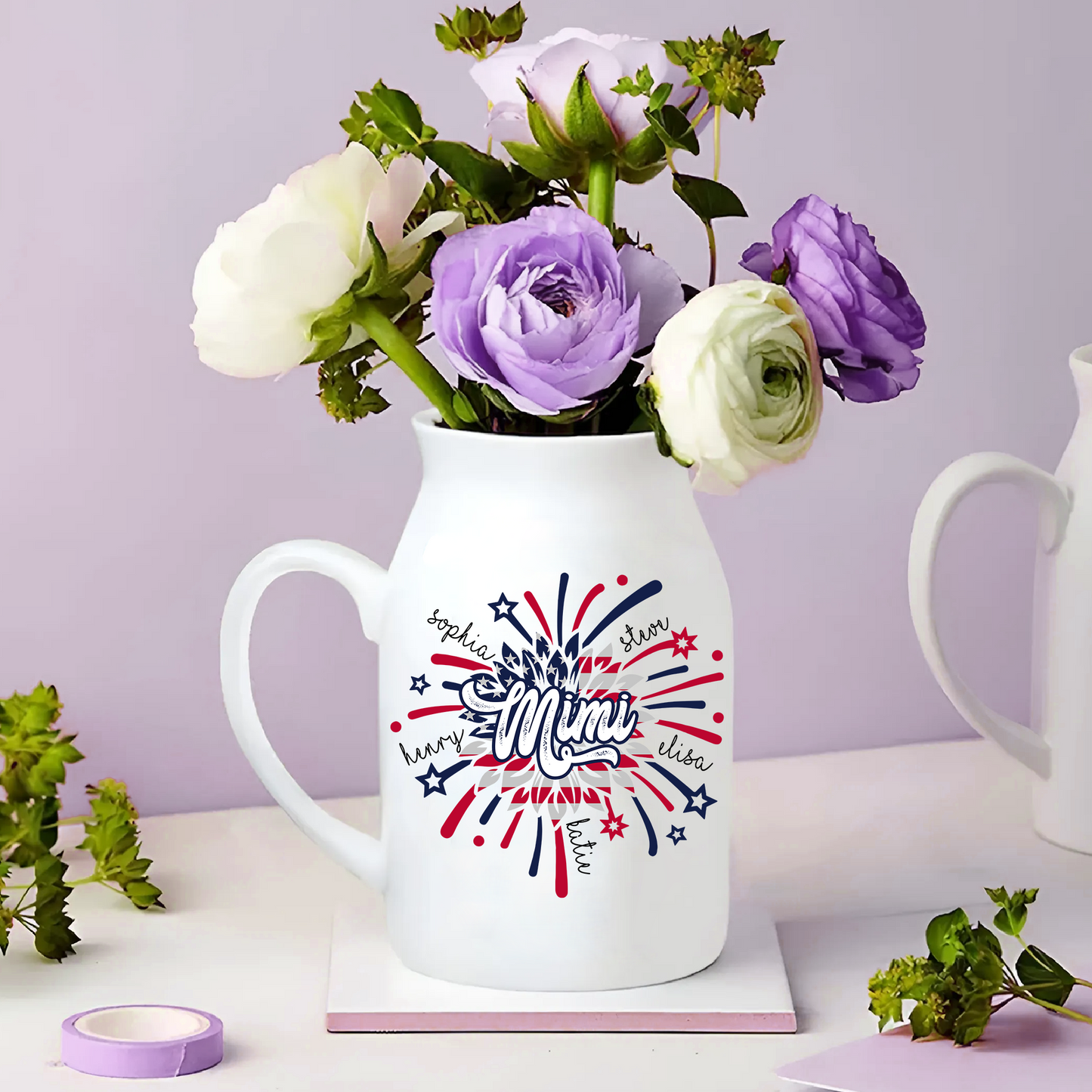 Patriotic Fireworks Covered With Flag For Mimi And Kids - Custom Home Decoration Flower Vase According To Family Requirements, Ceramic Flower Vase