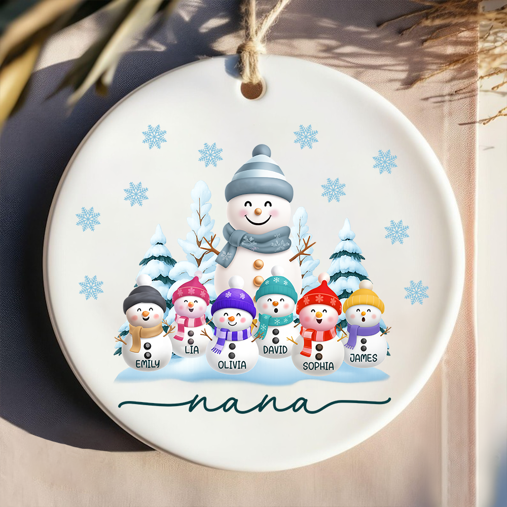 Personalized Nana Snowman Family Ornament, Custom Name Christmas Tree Decoration For Grandkids & Grandma