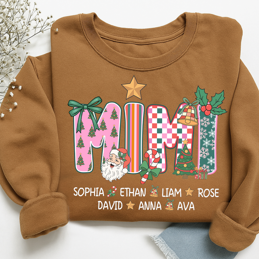 Christmas Grandma Sweatshirt with Custom Kids’ Names, Cozy Holiday Gift