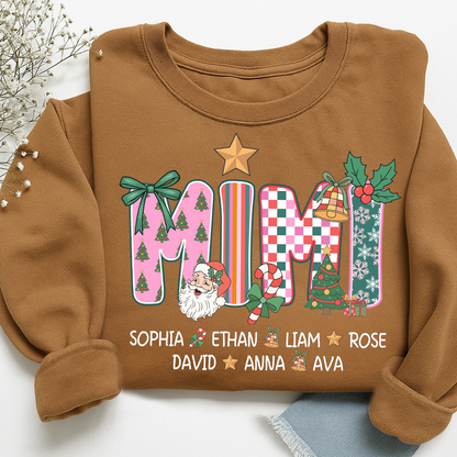 Christmas Grandma Sweatshirt with Custom Kids’ Names, Cozy Holiday Gift