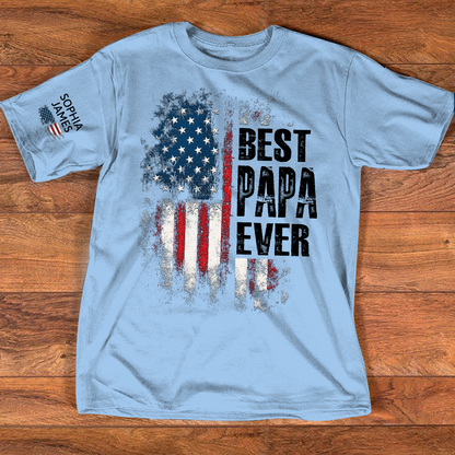 Best Papa Ever Shirt, Personalized Name Papa Tee, American Flag Design, Gift for Dad Grandpa from Kids, Custom Family Shirt
