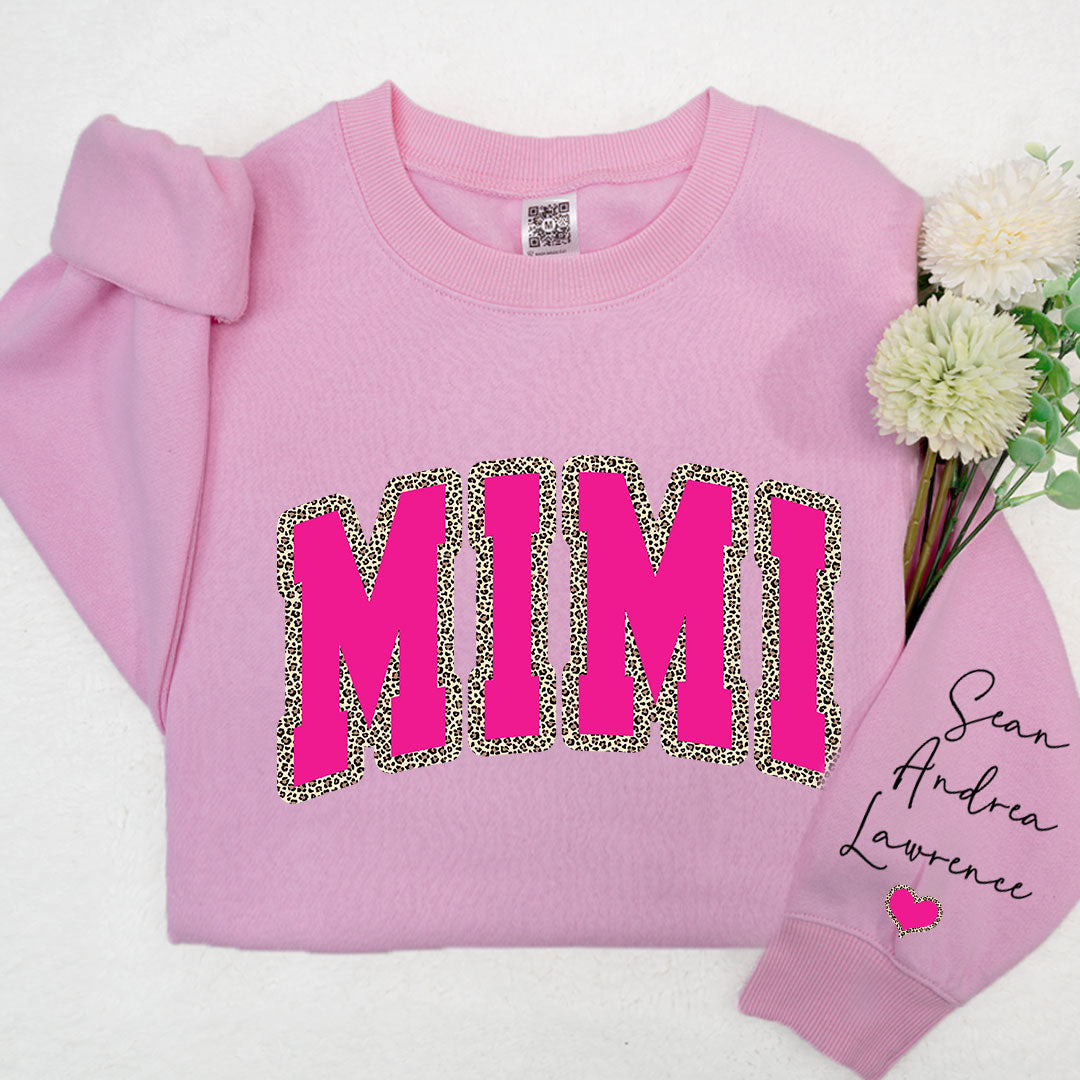 Mimi Leopard Pink And Grandkids Mother's Day Sweatshirt