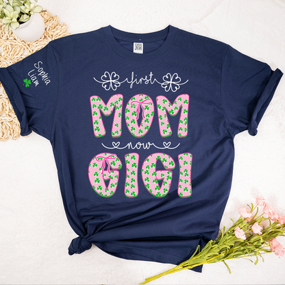 Personalized St Patrick’s Day Grandma Shirt with Kids Names, Shamrock Family Shirt, Custom Nana Mimi Mom Clover T Shirt