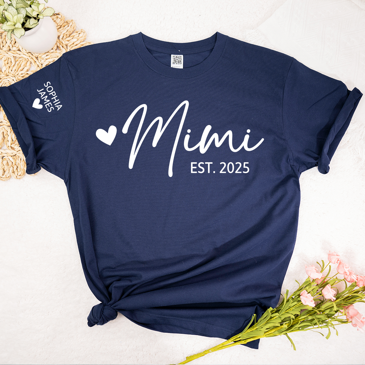 Mimi EST 2025 T-Shirt, Custom Grandma Shirt with Heart, Personalized Family Role Apparel for Her