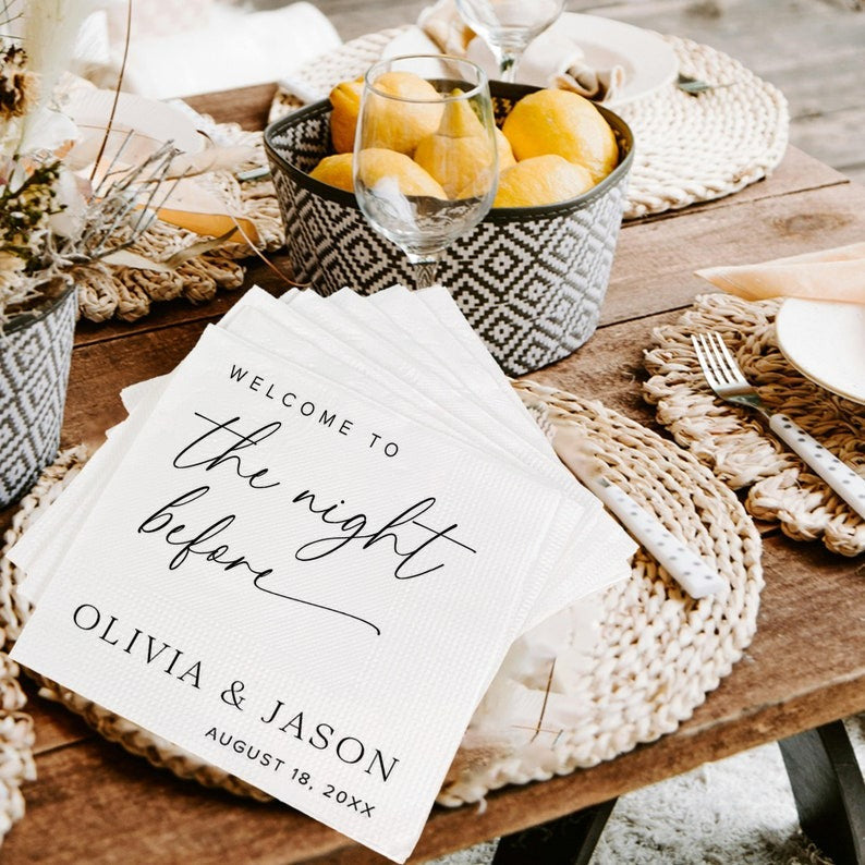 The Night Before Napkins Custom Bridal Shower Napkins Personalized Wedding Napkins Engagement Cocktail Napkin Wedding Party Decorations