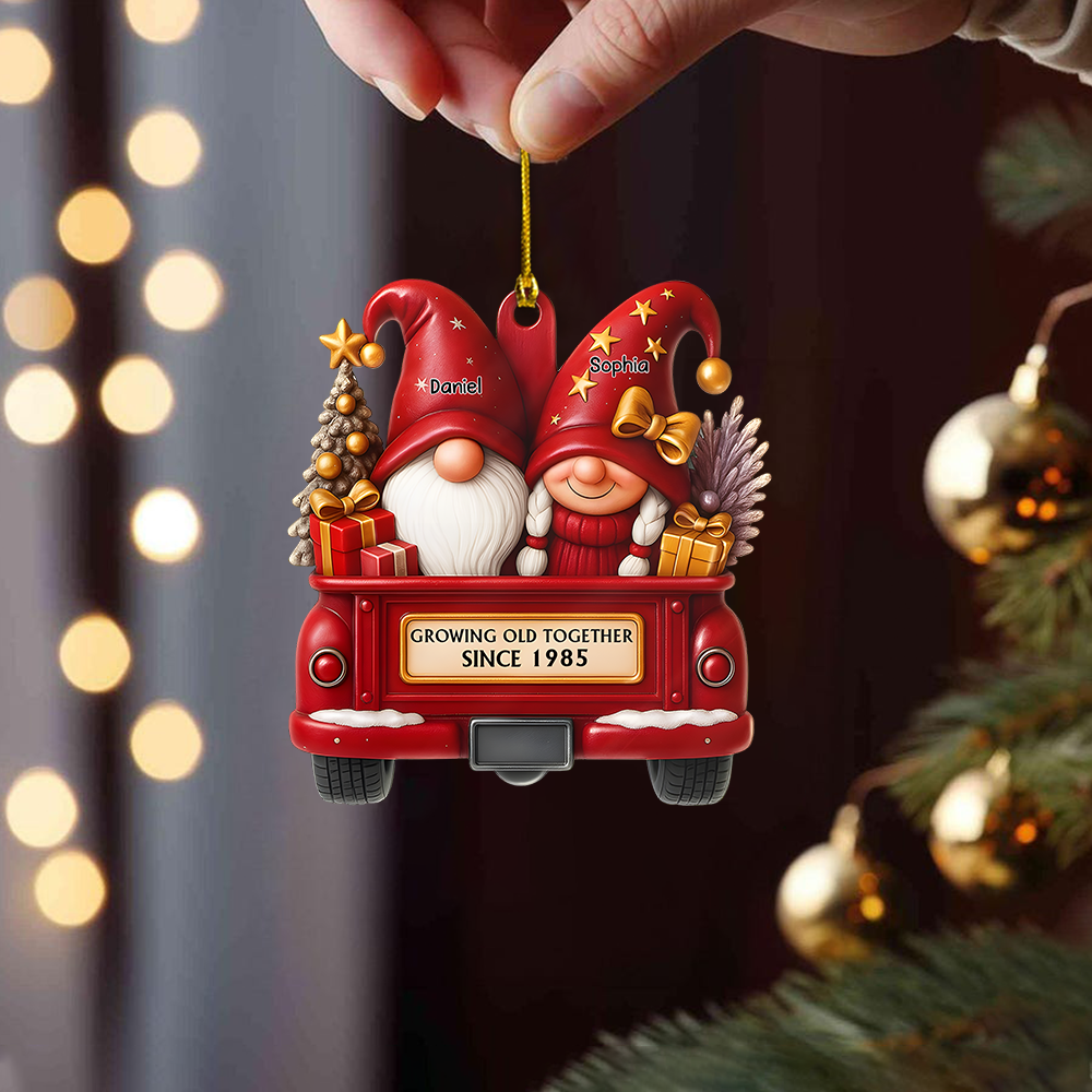 Personalized Couple Gnome Ornament 2025 – Custom Name & Year Growing Old Together Christmas Gift for Couples Ornament