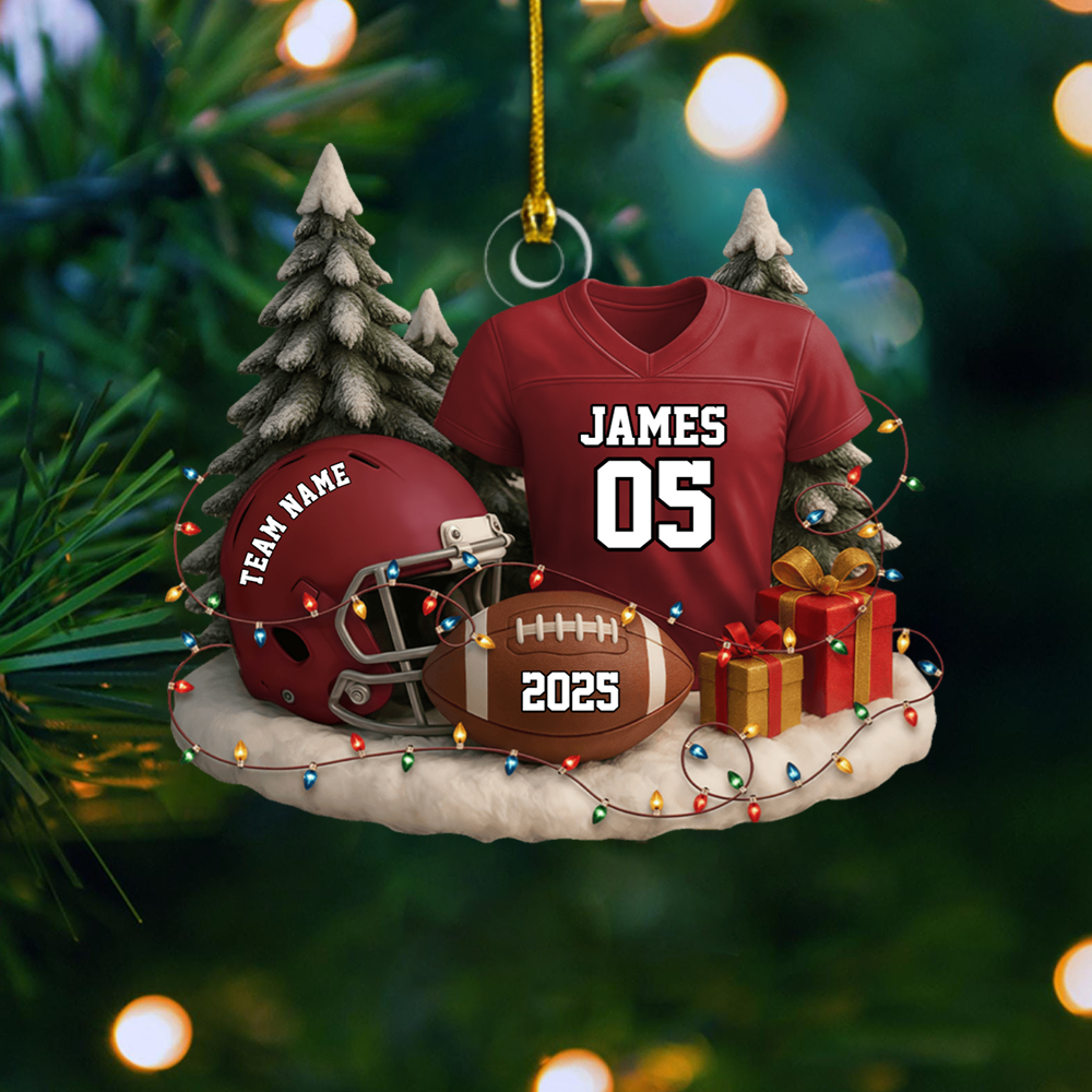 Personalized Football Ornament 2025 – Custom Name Jersey and Helmet Christmas Tree Decoration Ornament